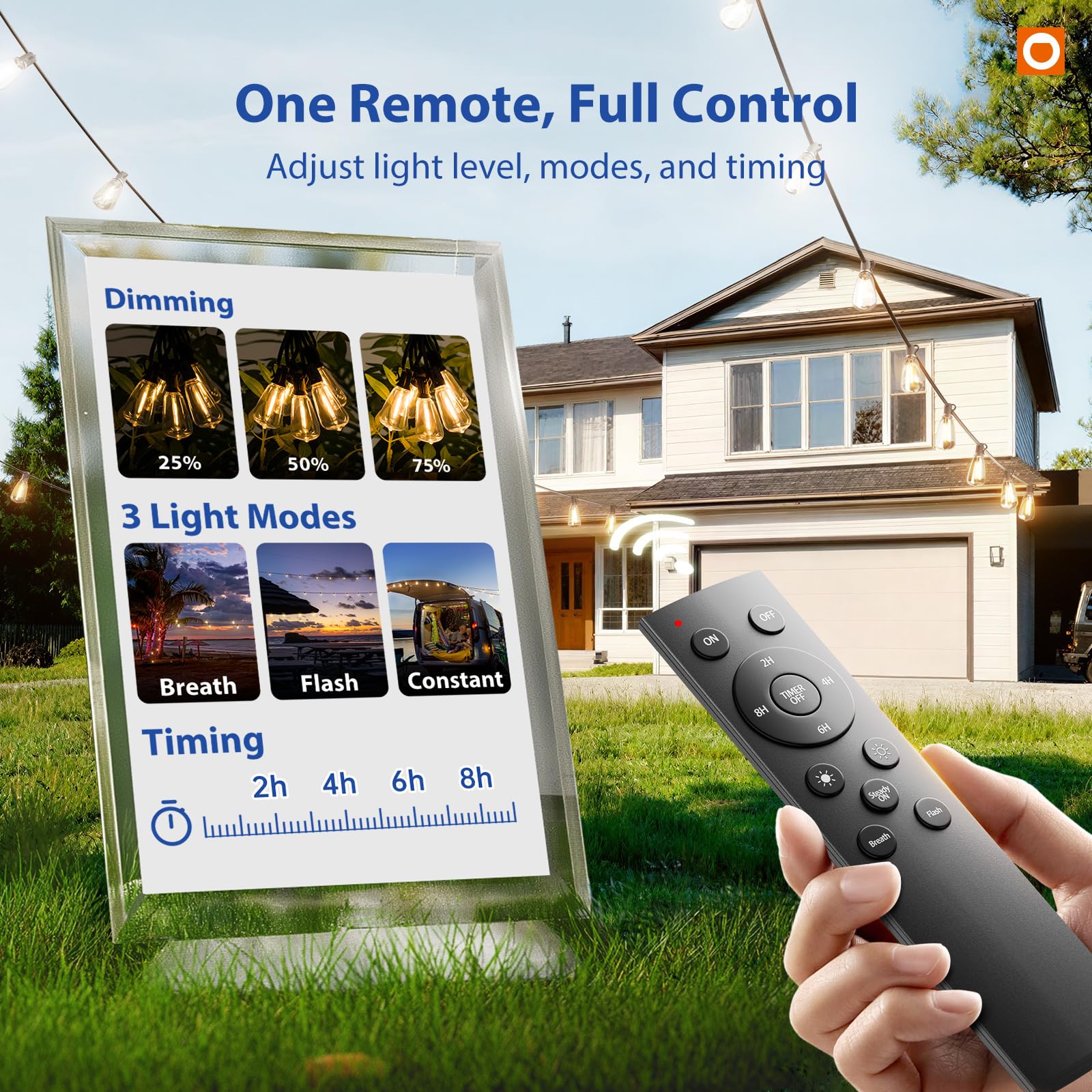 addlon 100FT Outdoor String Lights ST38 LED with Remote Waterproof Dimmable