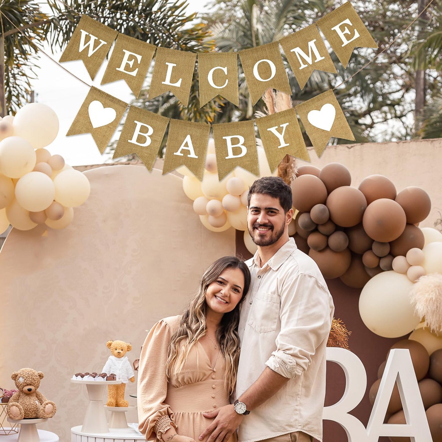 Anwyll Burlap Welcome Baby Banner - NO DIY Baby Shower Decoration Banner Oh Welcome Babies Shower