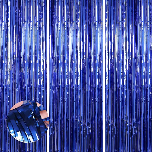 Keyali 3 Pack 3.3 * 8.3 ft Foil Curtain Metallic Tinsel Fringe Curtains Photo Booth Props Backdrop for Birthday Wedding Engagement Baby Shower Christmas Holiday Celebration Partyl,Blue