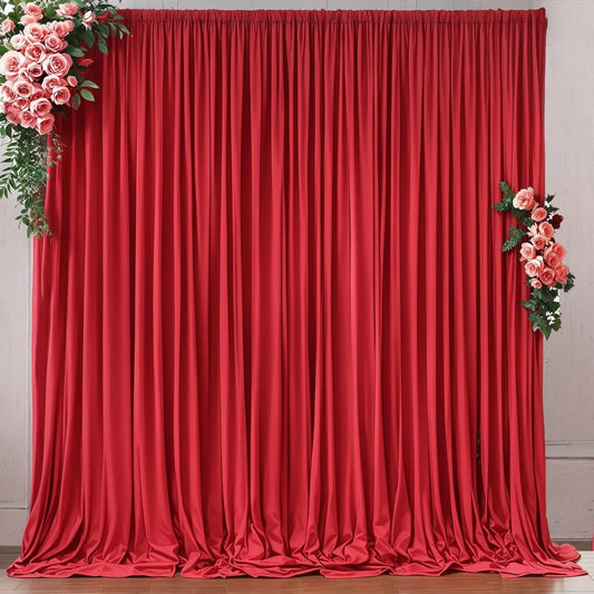 10ft x 8ft Wrinkle Free Red Backdrop Curtains for Parties, Polyester Photo Backdrop Drapes 2 Panels 5x8ft for Wedding Birthday Party Christmas Photography Background for Backdrop Stand