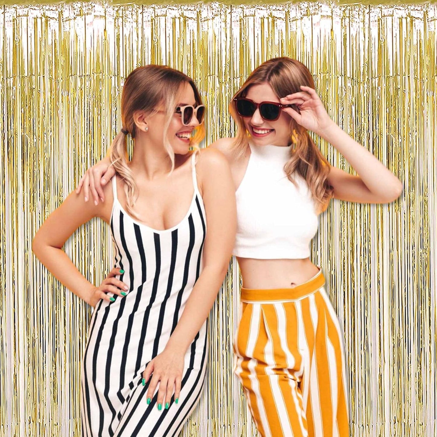 3 Pack Light Gold Foil Fringe Curtains Backdrop, 3.28 x 9.8 Ft Metallic Streamers Tinsel Curtains Background for Photo Booth, Birthday, Halloween, Christmas, Thanksgiving, New Year Party Decorations