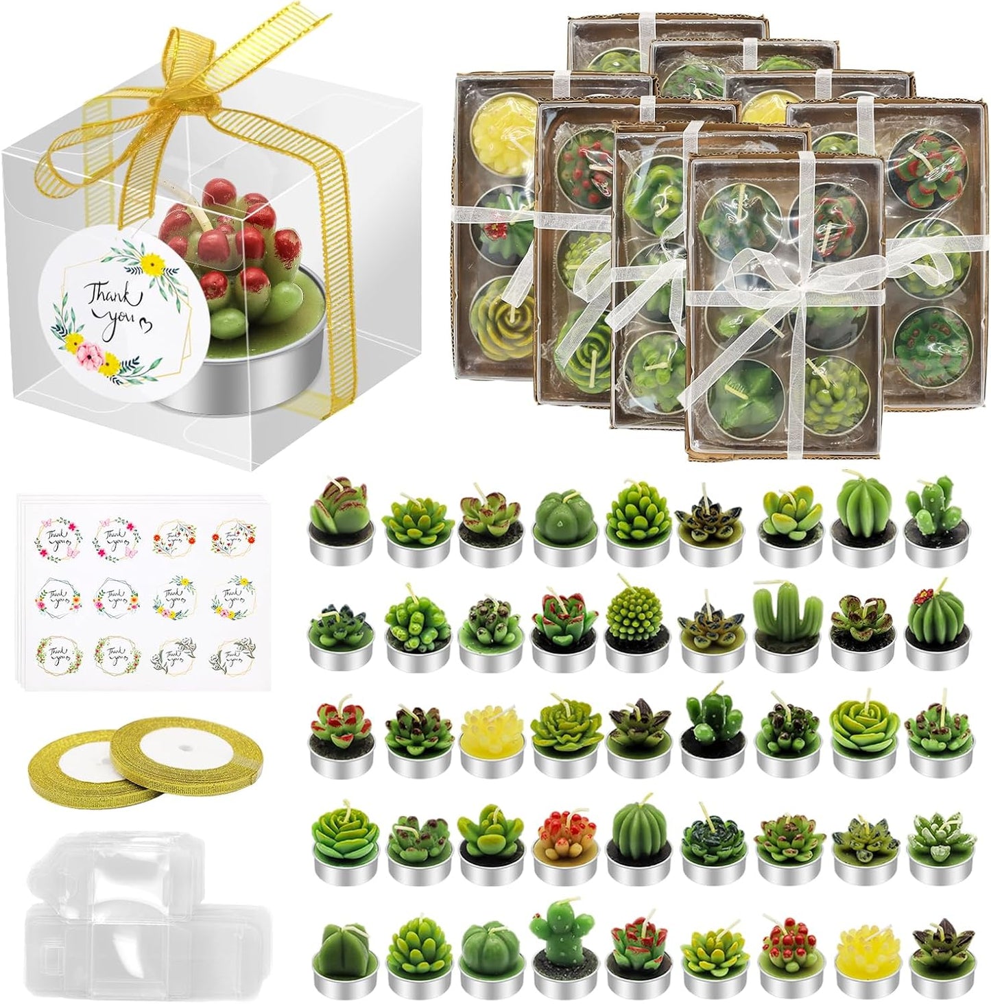 AZEAM 48 Pcs Succulent Candles Party Favors, Bulk Cactus Table Decor for Guests, Mini Tiny Handmade Plant Tealights Candle Decoration Set for Baby Shower Prizes Game Bridal Wedding Home Birthday
