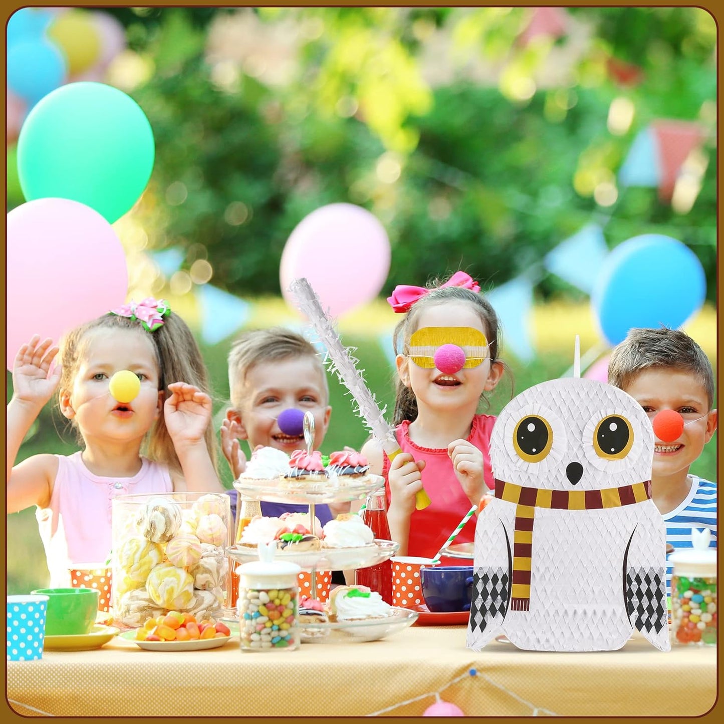 Small Owl Pinata Bundle with a Blindfold (16.5 x 12.5 x 4 Inches), Perfect for Birthday Parties, Forest Animal Theme, Wizard Theme Parties