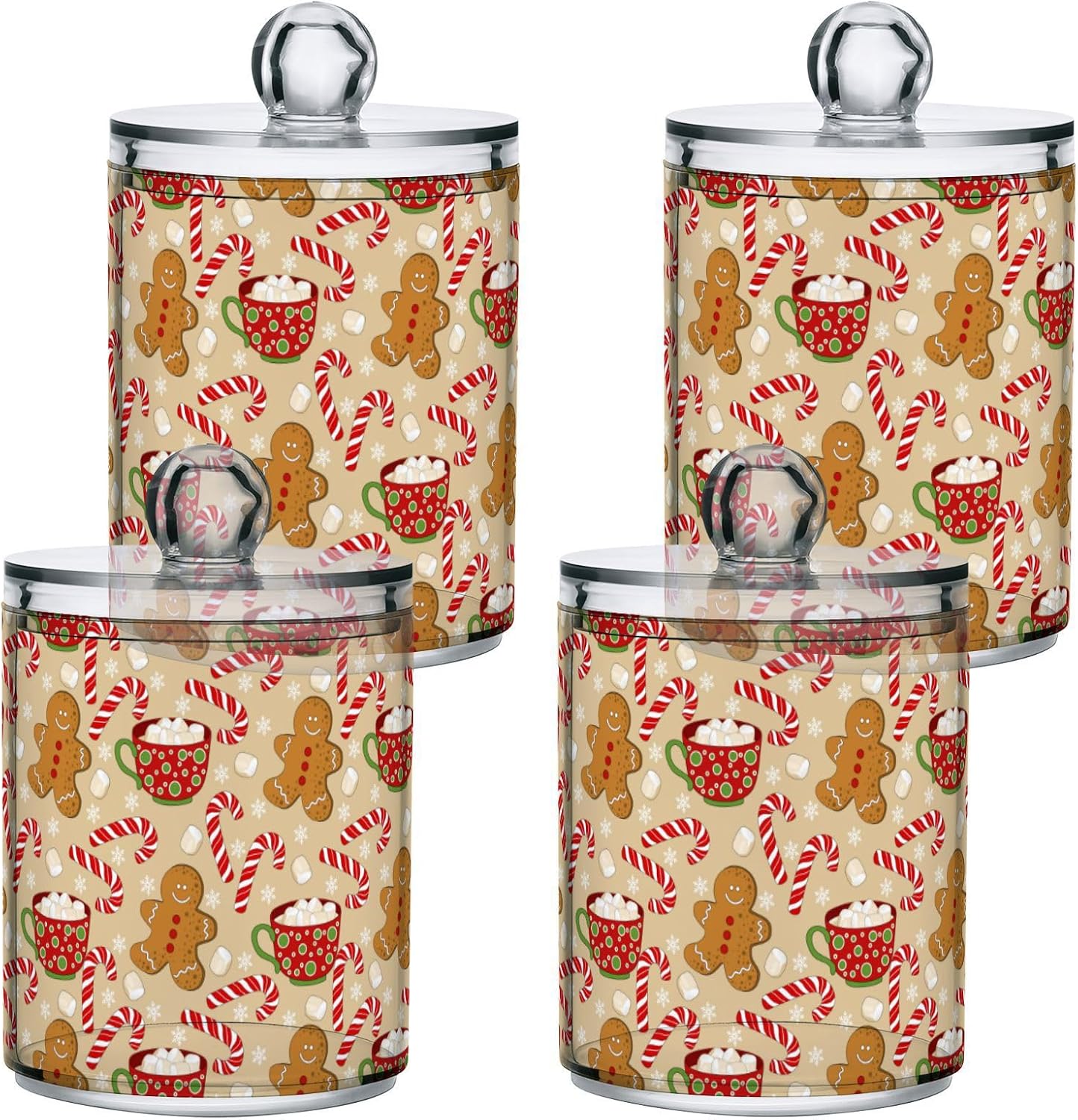 Gredecor Qtip Holder Dispenser 2 Pack Cute Gingerbread Men Snowflakes Candy Bathroom Decorative Storage Canister Holder Counter Vanity Organizer for Cotton Ball Swabs Pads Floss