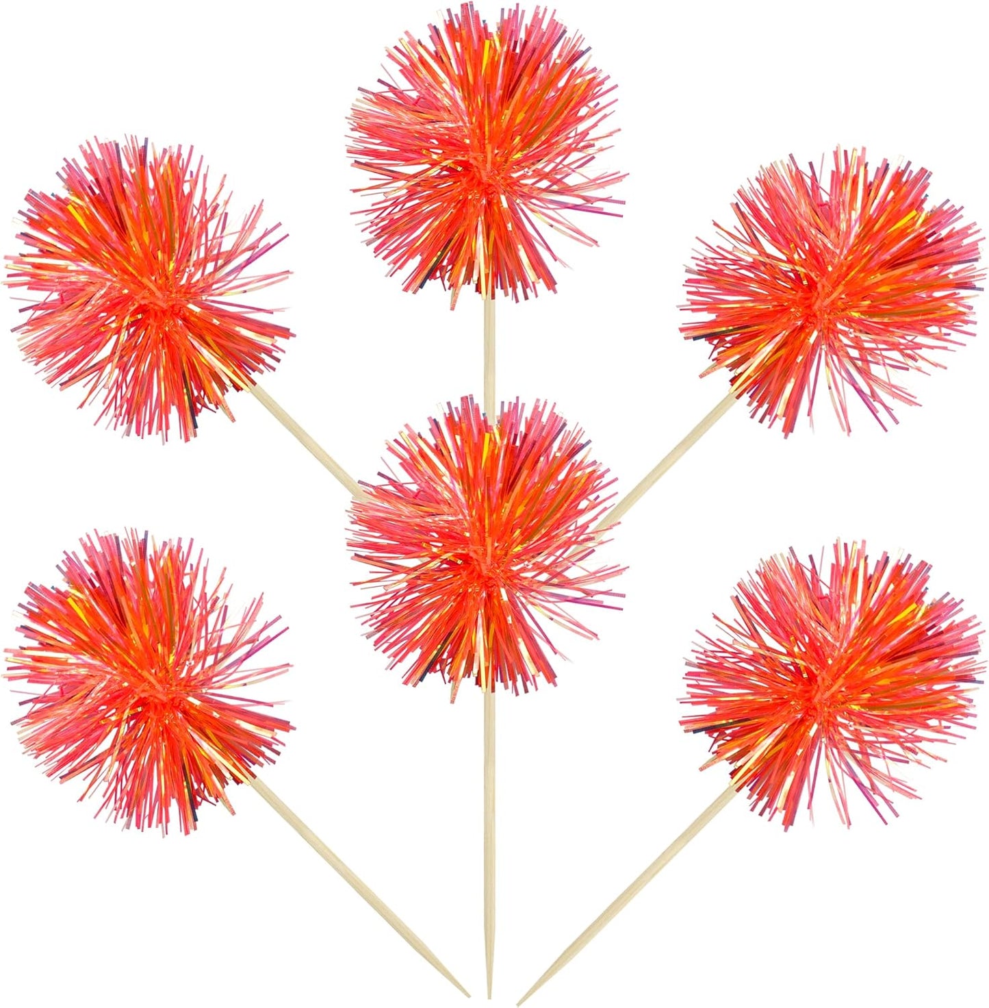 Gyufise 30Pcs Foil Firework Cupcake Toppers Sparkle Tinsel Cake Toppers Tinsel Drink Cake Decoration Cocktail Picks for Birthday Wedding Graduation Party Supplies Dark Orange