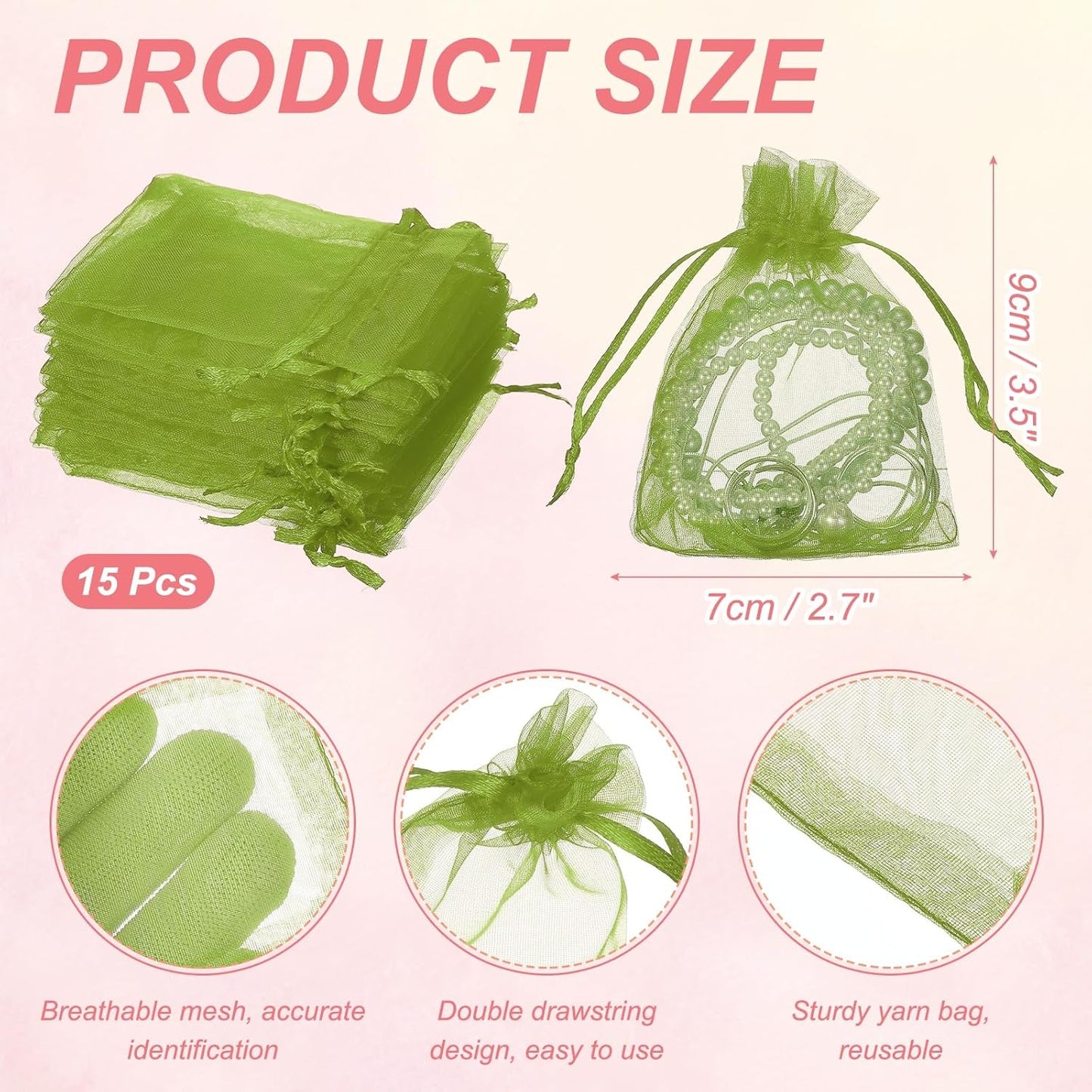 uxcell 50 Pcs Organza Gift Bags, 2.7x3.5 Inch Drawstring Pouches Jewelry Gift Bags, Small Wedding Favor Pouches for Christmas Birthday Wedding Goodie Candy Candle, Green