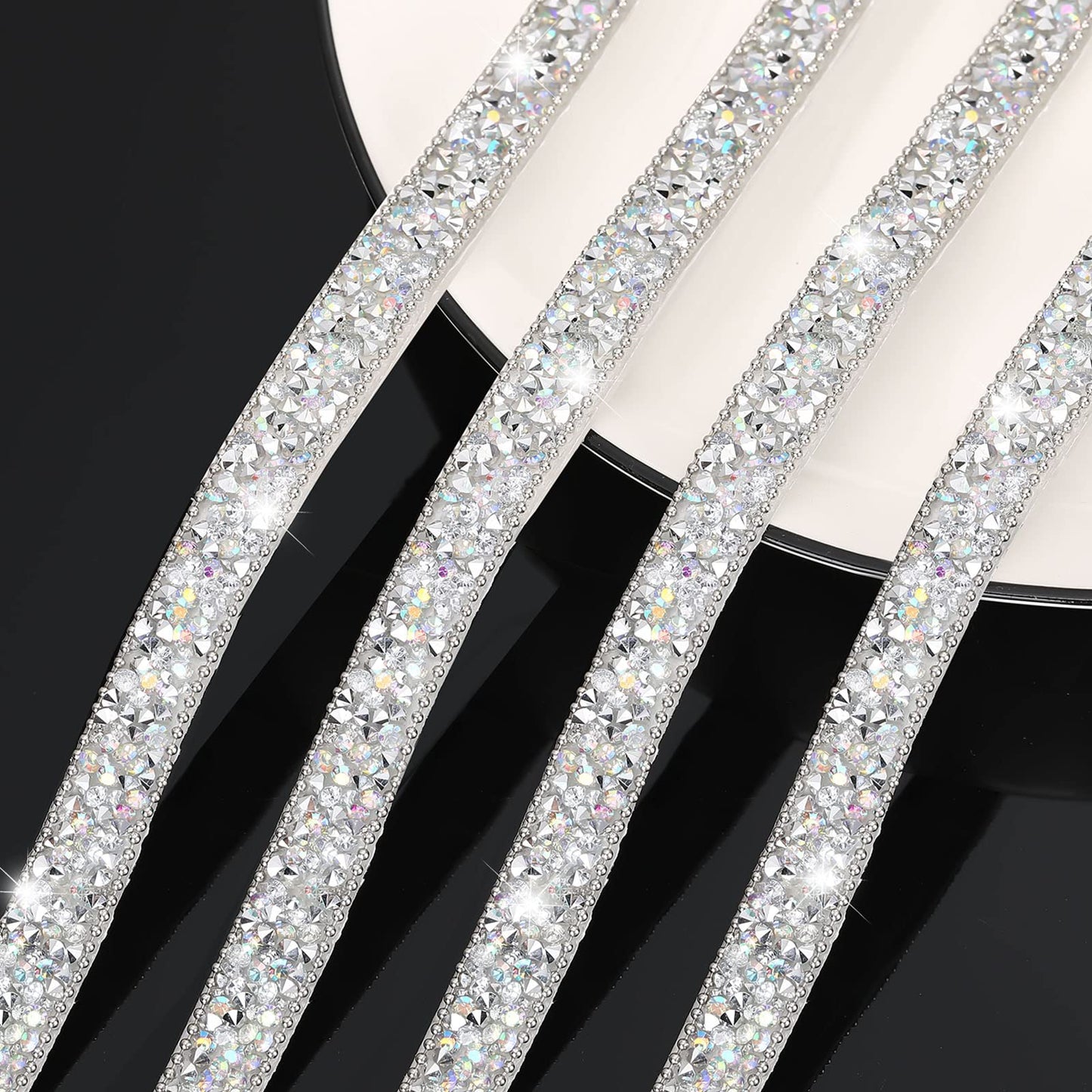 Hicarer 3 Yards Rhinestone Ribbon,0.4 Inch,Silver AB Color