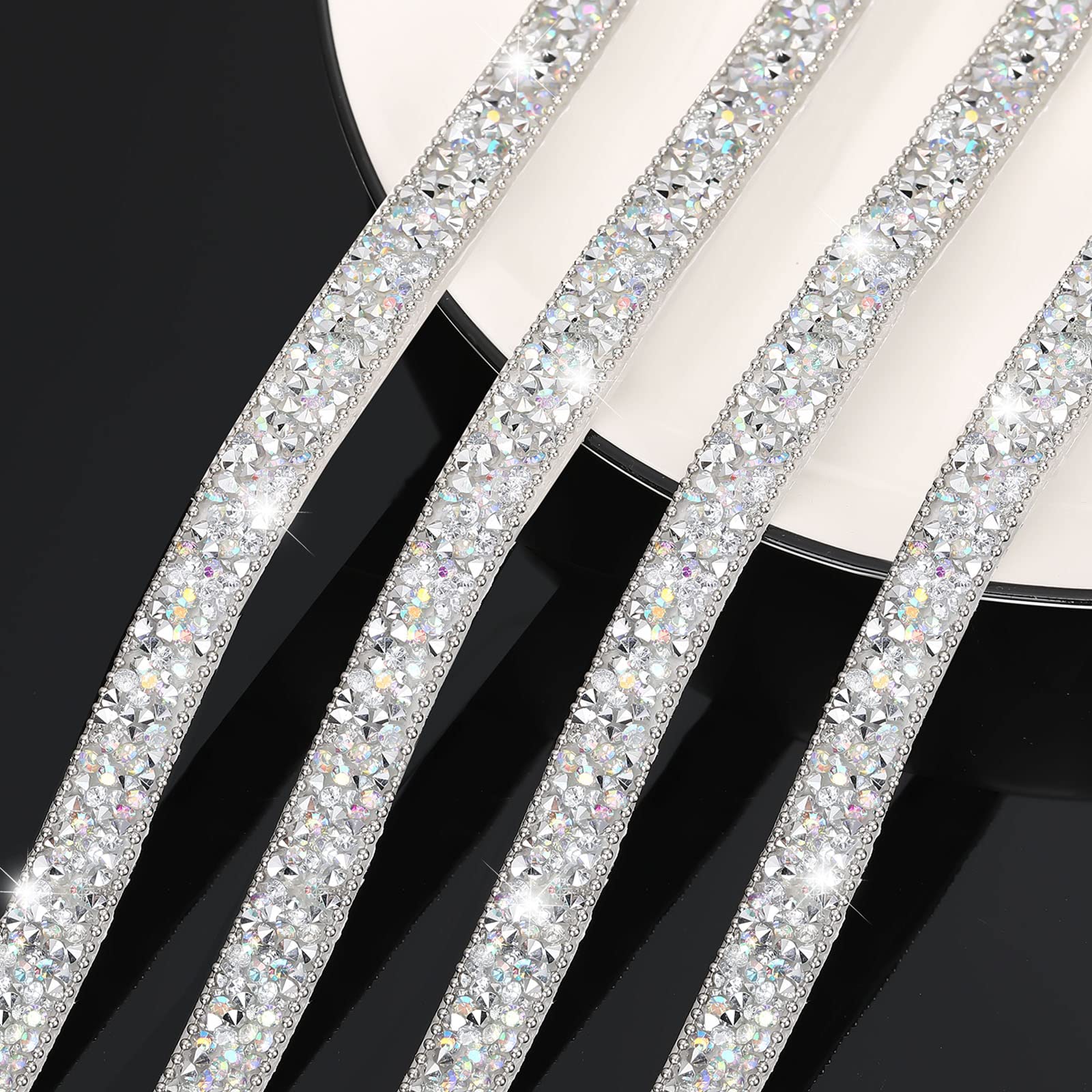Hicarer 3 Yards Rhinestone Ribbon,0.4 Inch,Silver AB Color