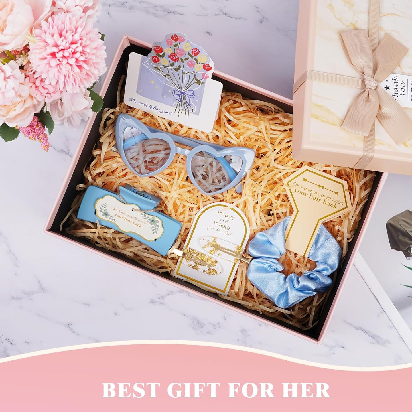Dusty Blue Bridesmaid Proposal Gift Set, 8PCS Wedding Favors with Hair Claws, Scrunchies, Makeup Clips & Sunglasses, Birthday Gifts for Maid of Honor, Girls and Teens