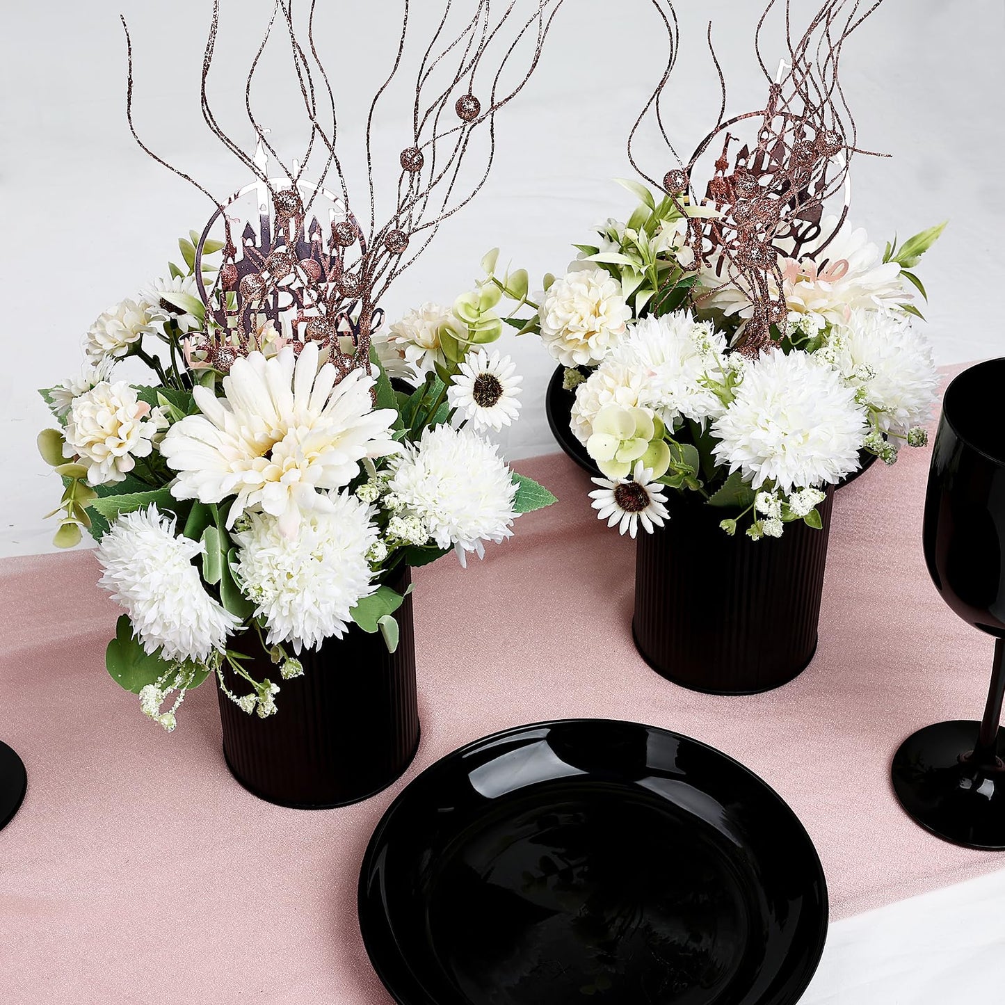 DIYDOFUN Ivory White & Rose Gold Flower Table Centerpieces, Set of 6