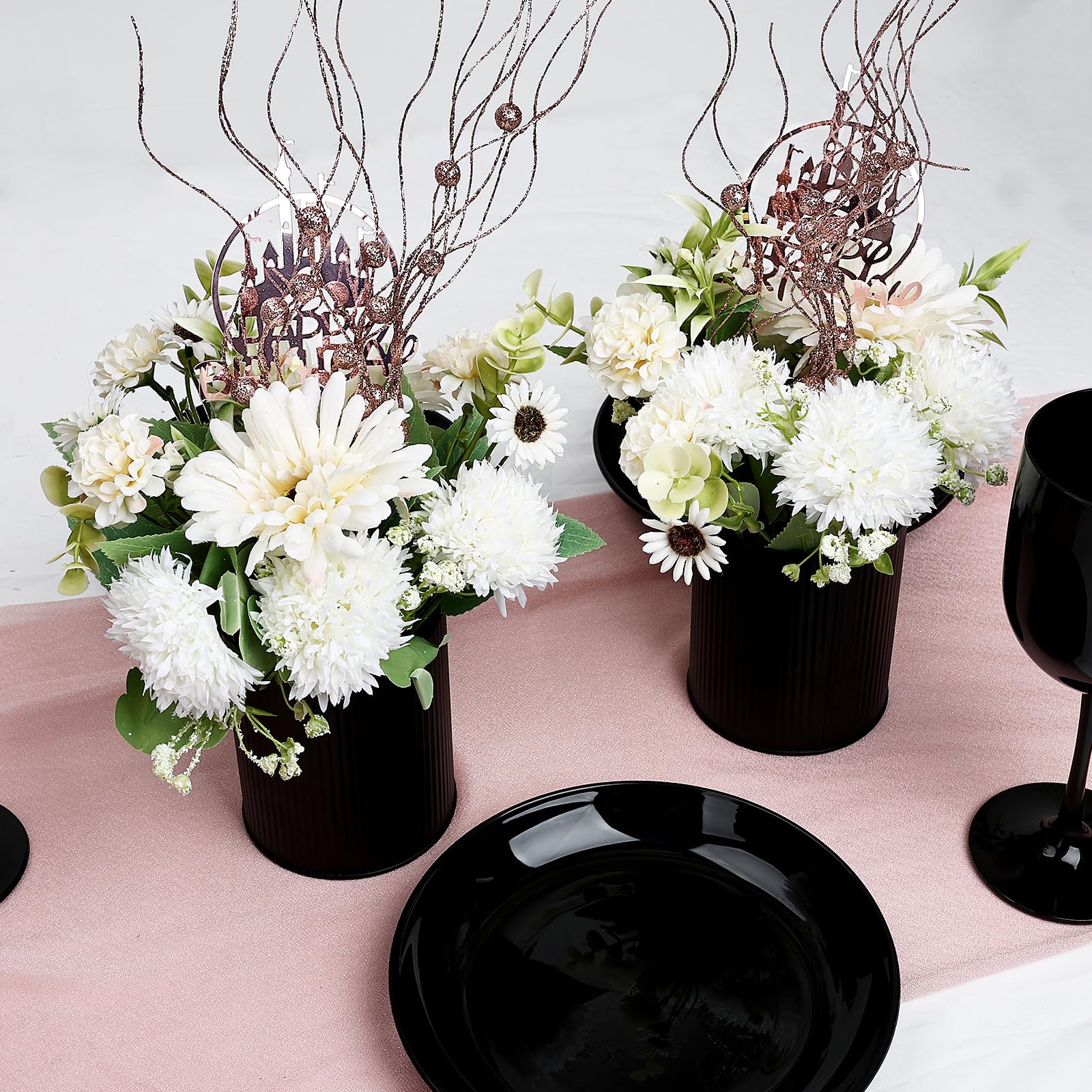 DIYDOFUN Ivory White & Rose Gold Flower Table Centerpieces, Set of 6