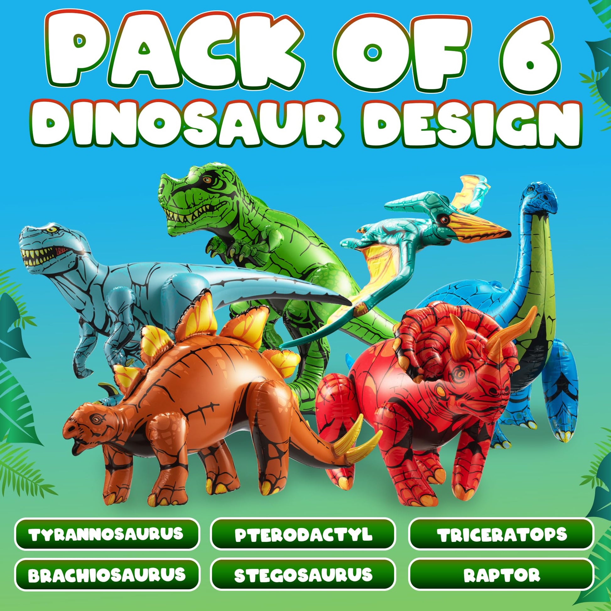 Inflatable Birthday Dinosaur Party Decorations, 6-Pack Dino Toys for Kids