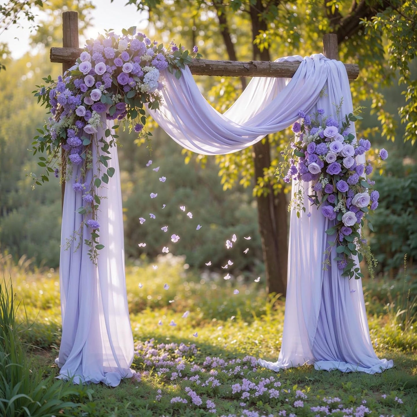 Wedding Arch Draping Fabric,1 Panel 18FT Purple Sheer Chiffon Curtain Drapes 6 Yards for Wedding Ceremony Birthday Party Decoration