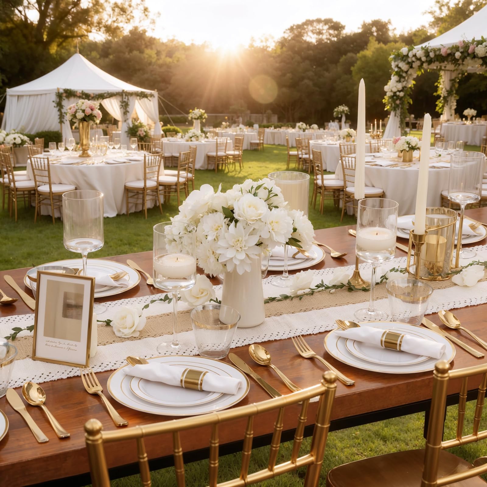 WDF Partyware 350Piece Gold Dinnerware Set for 50 Guests - Gold Plastic Plates with Disposable