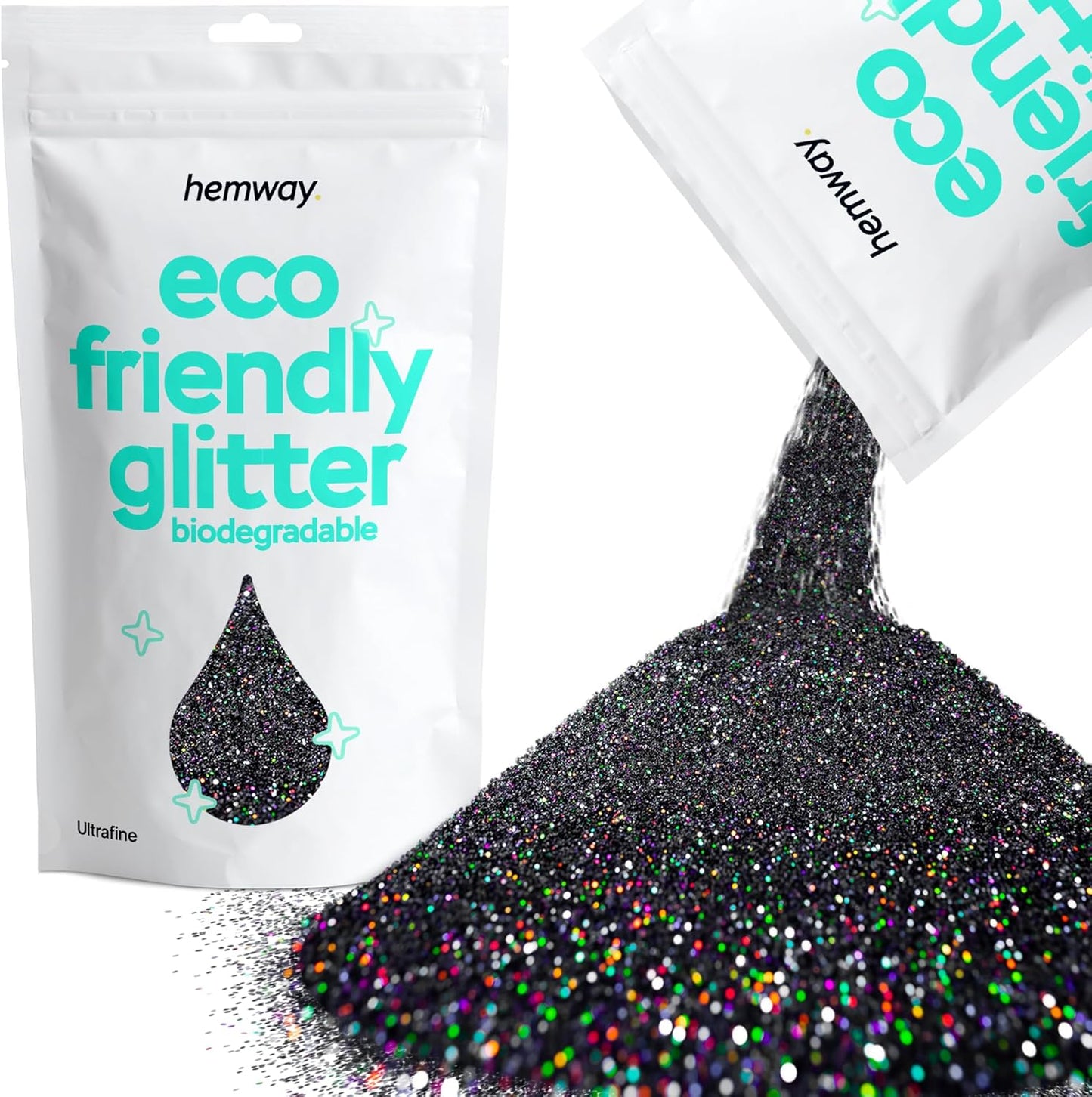 Hemway Eco Friendly Biodegradable Glitter 100g / 3.5oz Bio Cosmetic Safe Sparkle Vegan for Face, Eyeshadow, Body, Hair, Nail and Festival Makeup - Ultrafine (1/128" 0.008" 0.2mm) - Black Holographic