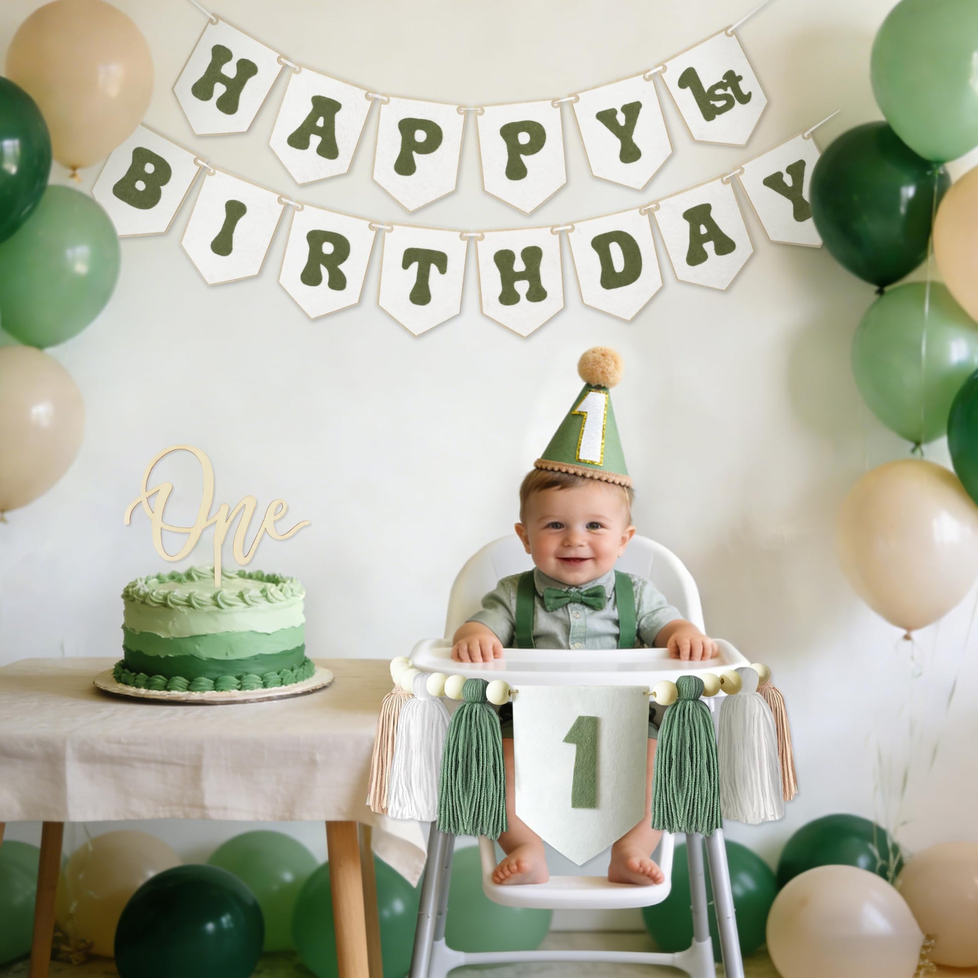 THAWAY 1st Birthday Decorations Boy, Green First Birthday Becorations