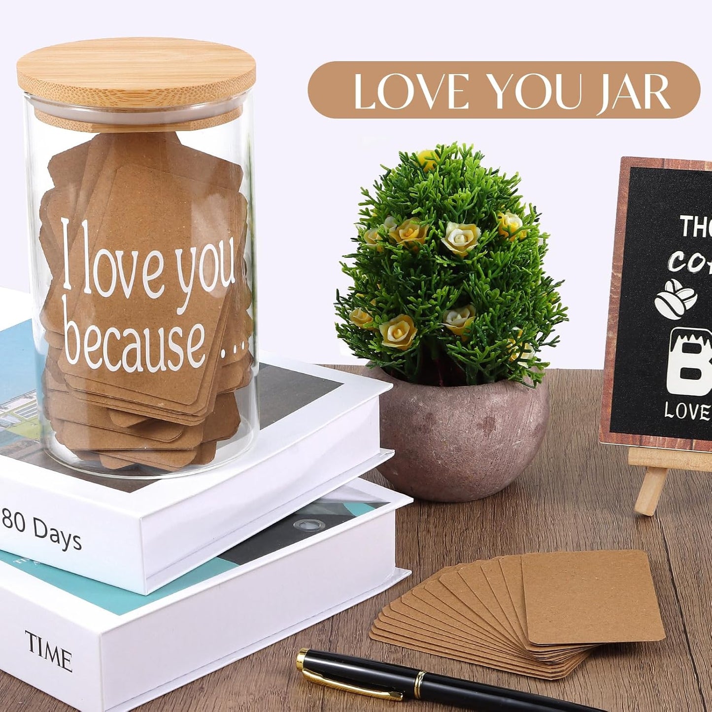 Love Notes Jar Love You Because Jar with 100 Note cards and 1 Pen, Christmas Anniversary Birthday Gifts for Boyfriend Girlfriend Wife Husband, Newlywed Gifts for the Couple
