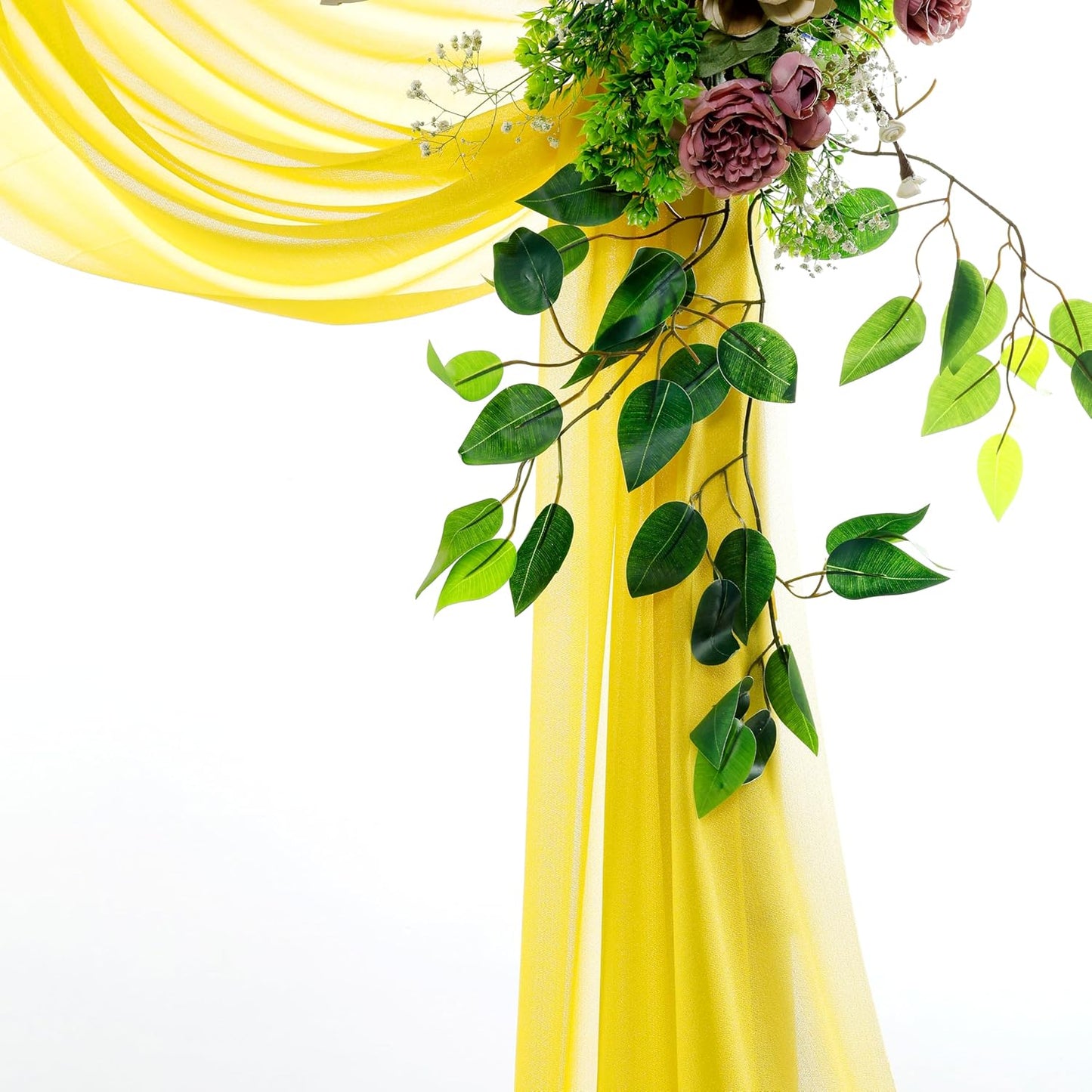 VDS Pack of 1 Panel (30 Inch X 40 Feet) Wedding Arch Draping Fabric Sheer Chiffon Fabric Drapery for Wedding Ceremony Reception Swag Backdrop Canopy Chuppah ARBO Altars Decoration (Yellow)