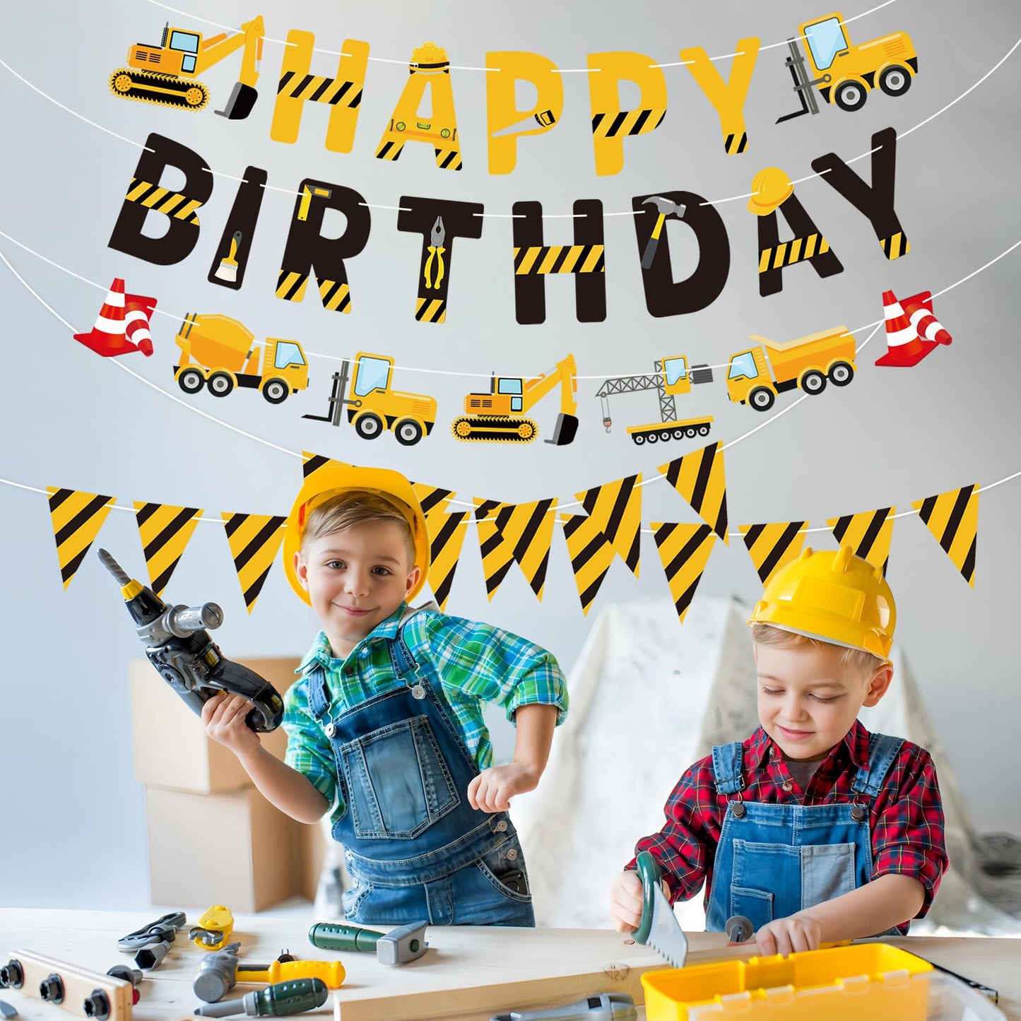 Construction Birthday Banners Vehicle Truck Paper Garlands Construction Pennant Flags Bunting
