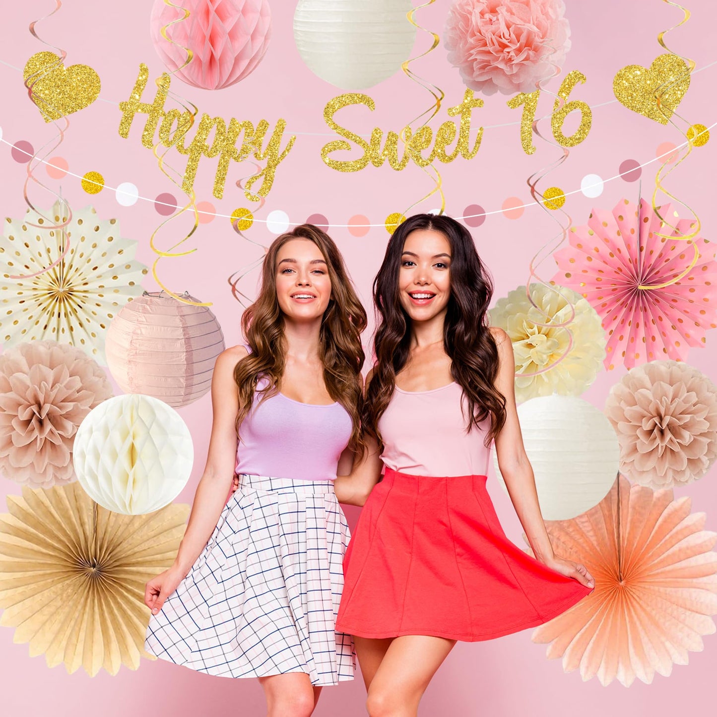 Vlipoeasn Blush Pink Sweet 16 Birthday Decorations Set for Girls