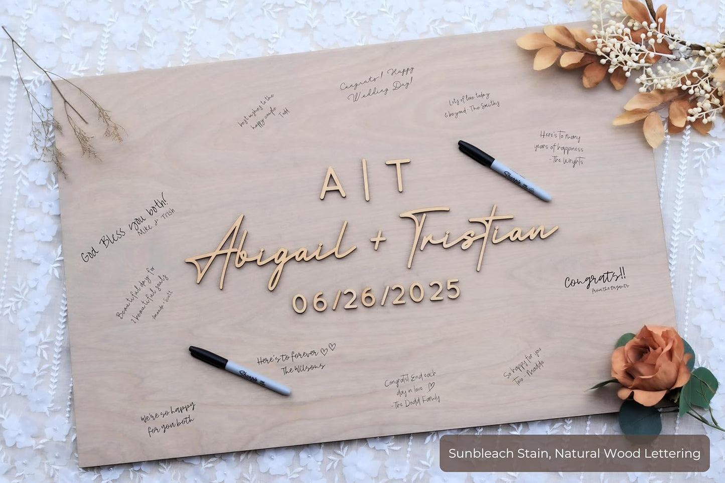 Personalized Last Name Guest Book, Unique Guest Book Sign, Custom Alternative Guest Book, Wooden Guest Book, Wedding Ceremony Guestbook Sign (Design 9)