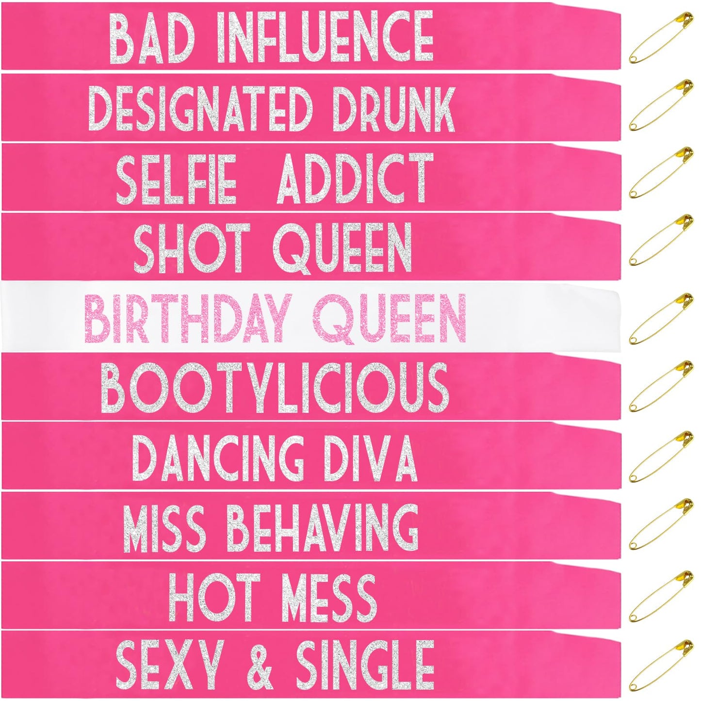 10 Pcs Birthday Queen Sashes for Women, Funny Happy Birthday Squad Sash for Girls Sweet 16,18th