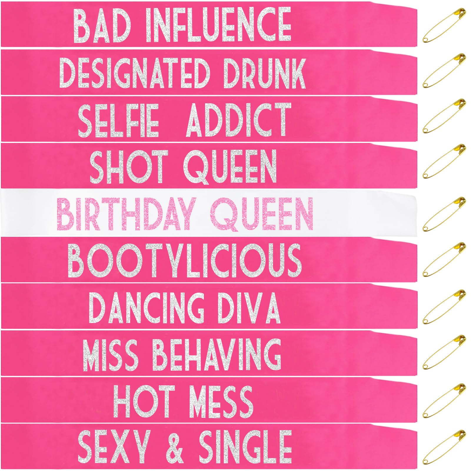 10 Pcs Birthday Queen Sashes for Women, Funny Happy Birthday Squad Sash for Girls Sweet 16,18th