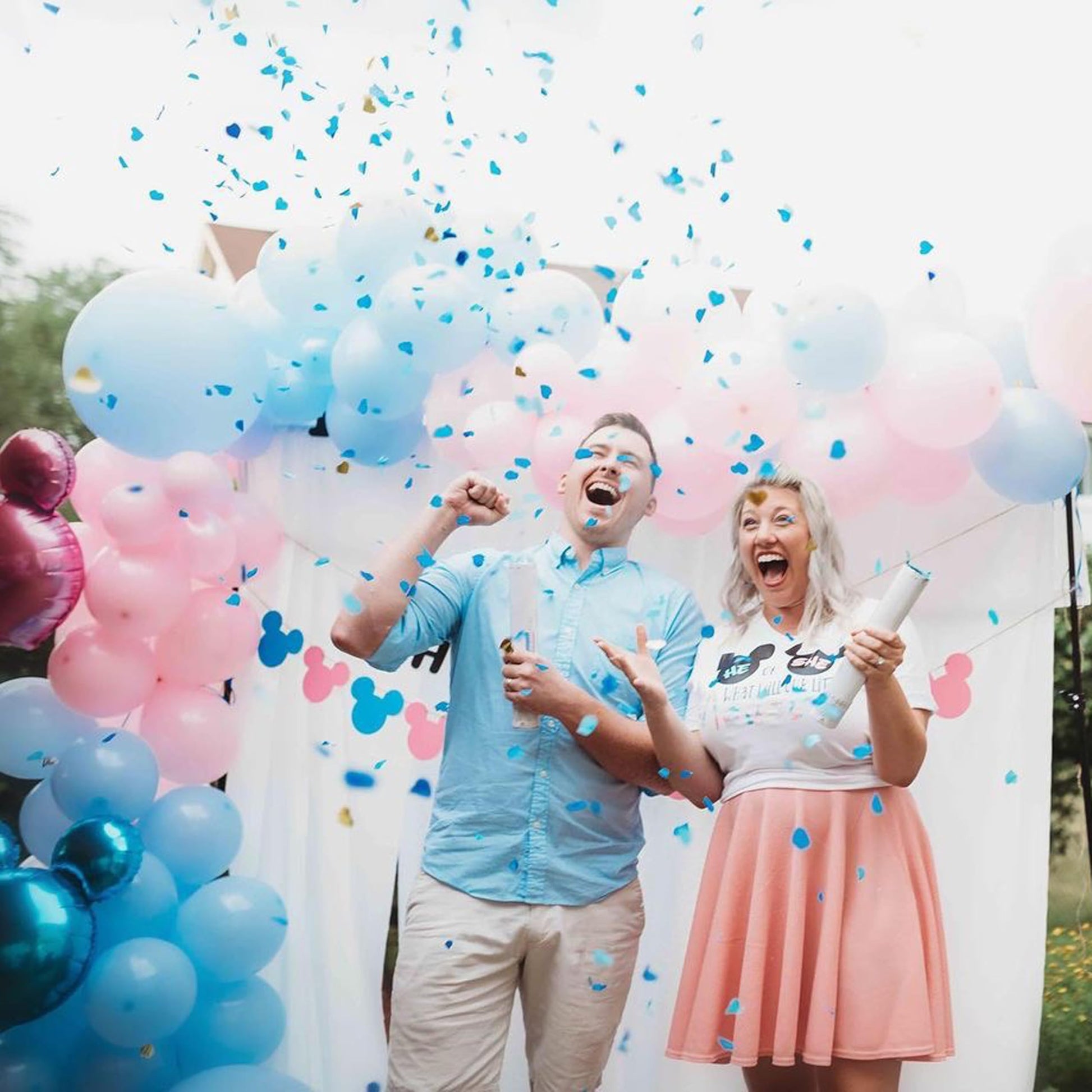 PrimePure Gender Reveal Confetti Cannon, Heart Shaped, Blue Paper, 2 Pack