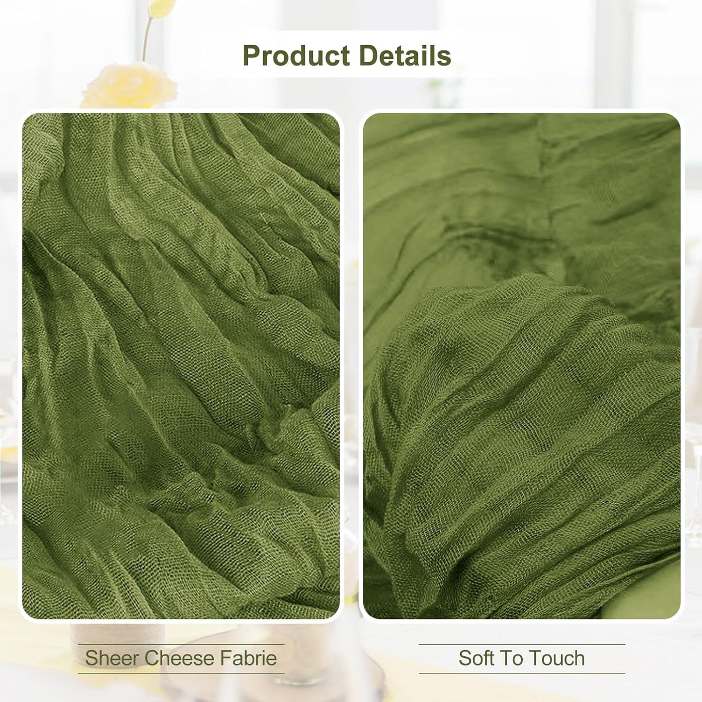 10 Pack Olive Green Cheesecloth Table Runner 35x120 Inch 10Ft Rustic Gauze Cheese Cloth Table Runner Sheer Cheesecloth Table Runners for Wedding Party Bridal Shower Decoration