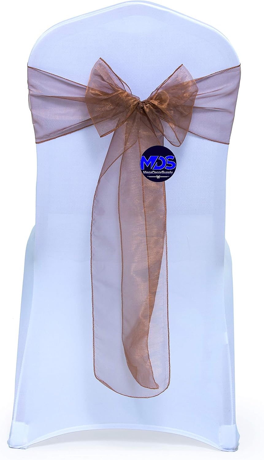 MDS Pack of 75 PCS Organza Chair Sashes Wider Dining Chair Bows Ribbon Tie Back for Wedding Party Birthday Bridal Shower Reception Event Banquet Home Chair Cover Decoration - Coffee