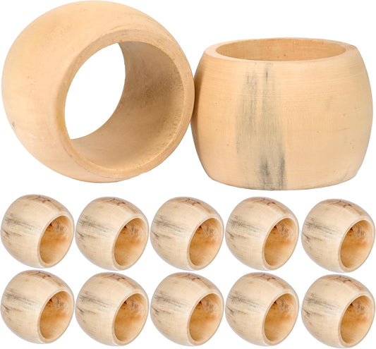 Wooden Napkin Rings Set of 12 - Handcrafted Napkin Holder for Dinner Table Decoration, Weddings, Home, Kitchen, Decor, Dinner, Parties, Every Day Use - Durable, Versatile (Cream)- CLEENTABLE