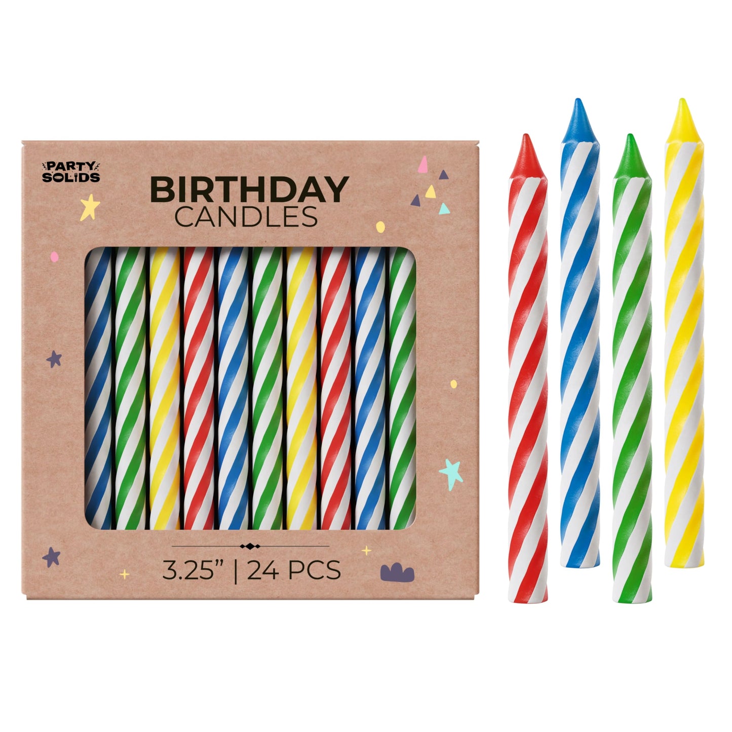 Party Solids Primary Colors Happy Birthday Candles for Cake Candles Birthday Cake Decorations 24 Pc