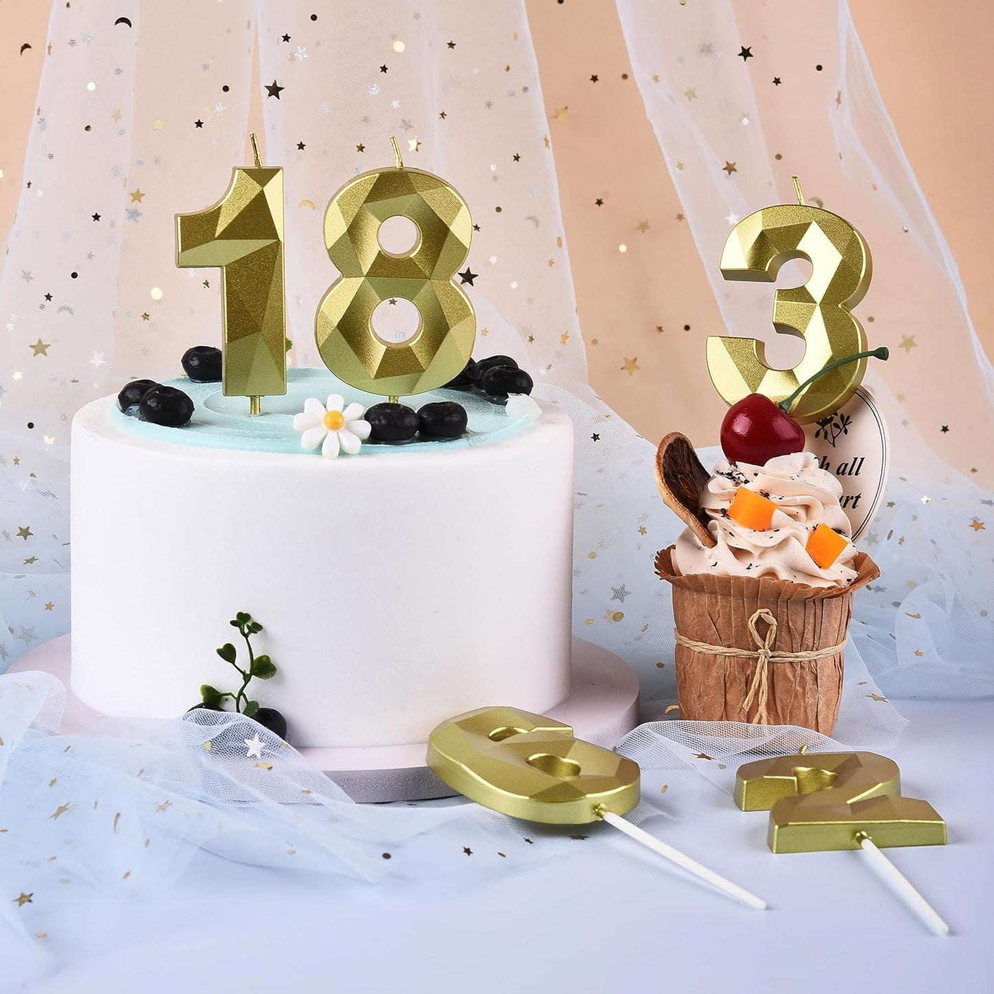 PHD CAKE 2.76 Inch Crystal Gold 0 Number Birthday Candles, Gold Number Candles, Cake Number Candles, Party Celebration