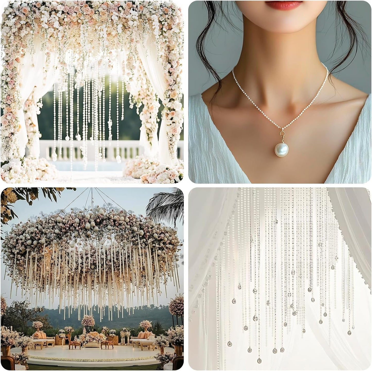 ZPEXRV164 Feet Faux Pearl Beads Garland 3mm Craft String Pearls for Wedding Centerpiece Christmas Tree and Flowers Decoration DIY(White)