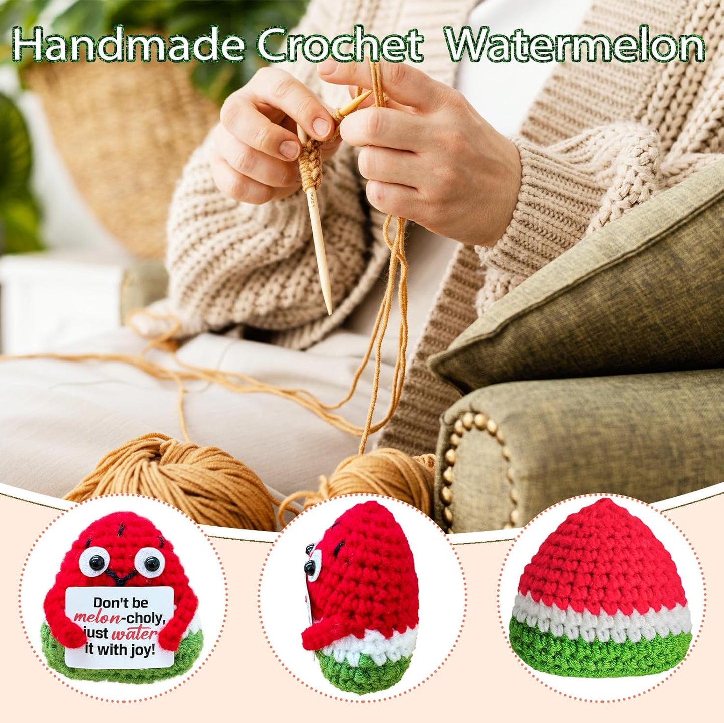 Emotional Support Crochet Watermelon,Lovely Gift for Friends,Mom,Dad,Grandpa,Grandma,Colleagues,Classmates,Graduation Gift,Home Office Decoration