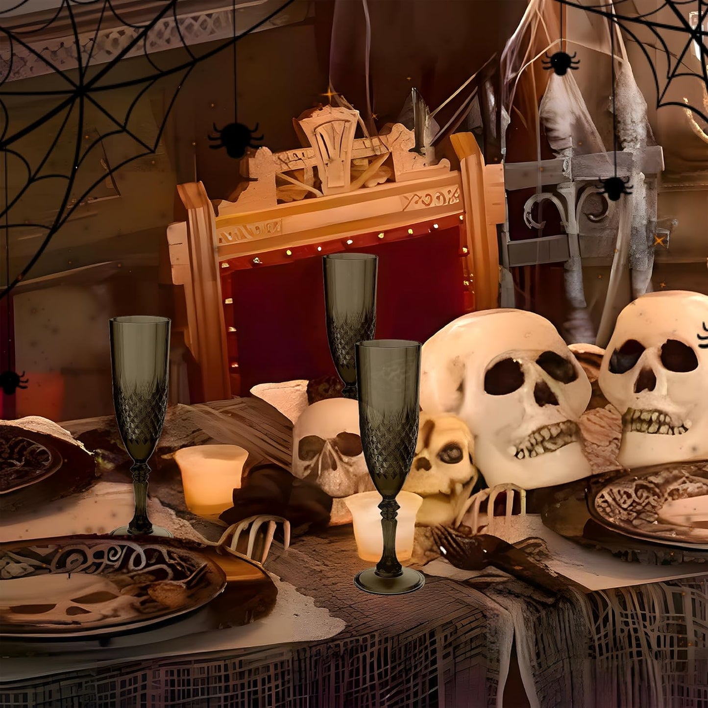 Plastic Champagne Flutes, 48PCS Black Wine Glasses Goblets Cups Reusable Flute, for Halloween Weddings Bachelor Parties Toasting and Events(48, Black)