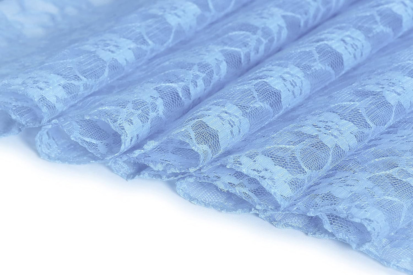 MDS Pack of 15 Wedding 12 x 108 inches Lace Table Runner for Wedding, Decorations for Birthday Parties, Banquets, Graduations, Engagements, and Runners fit Rectangle, Round Table- Baby Blue