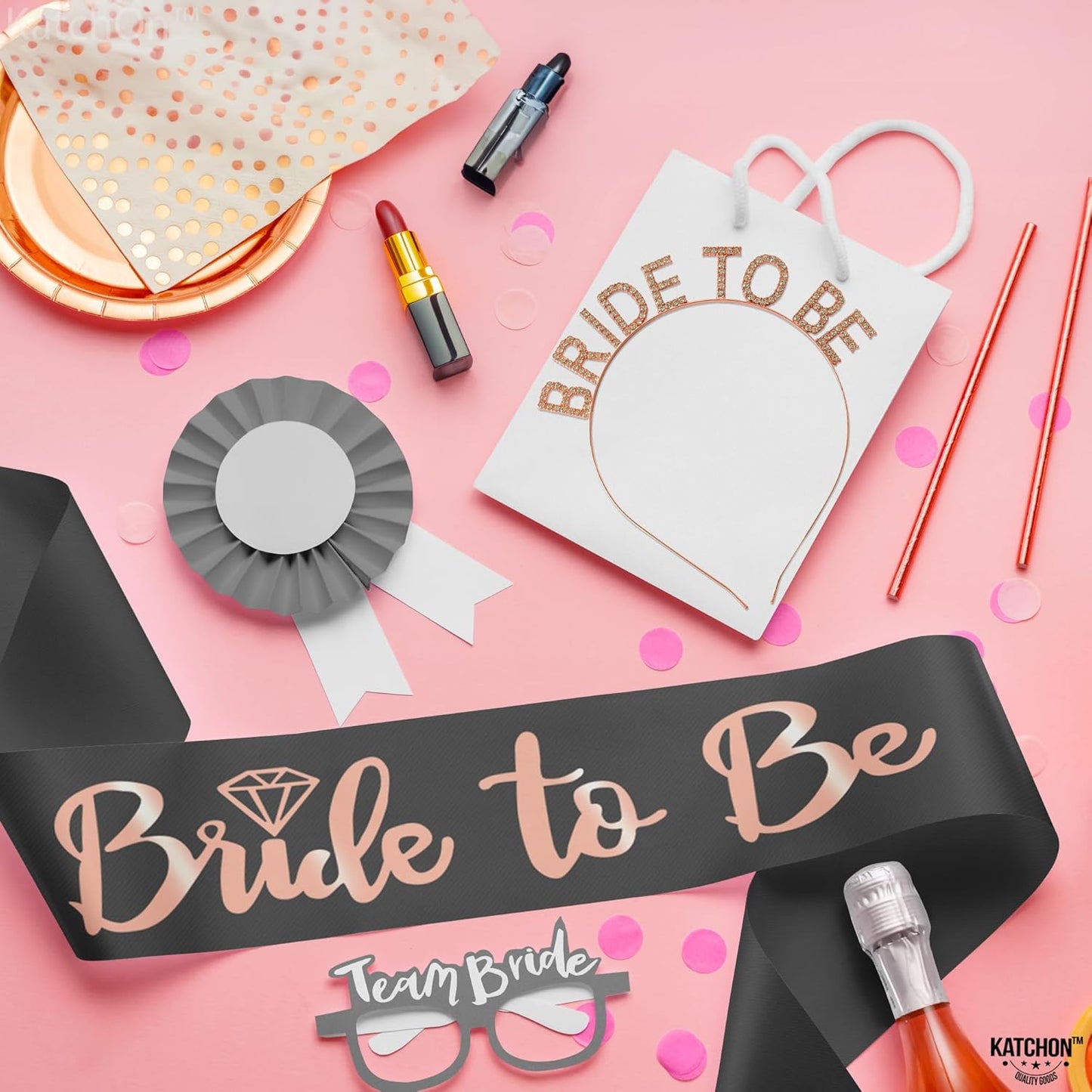 KatchOn, Rose Gold Bride To Be Sash and Bride Headband - Pack of 2 | Bachelorette Sash for Bachelorette Party Decorations