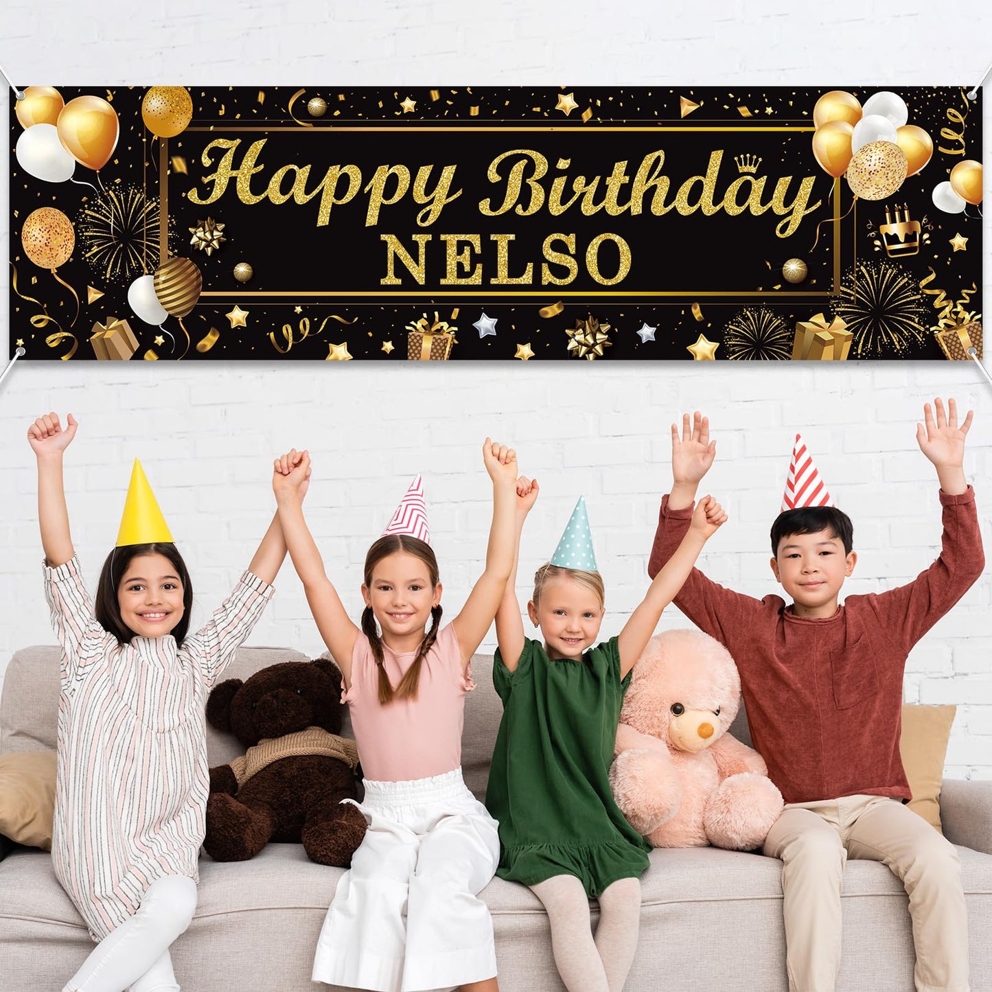 Lonfliness Personalized Birthday Banner Happy Birthday Party Decoration Custom DIY Black Gold
