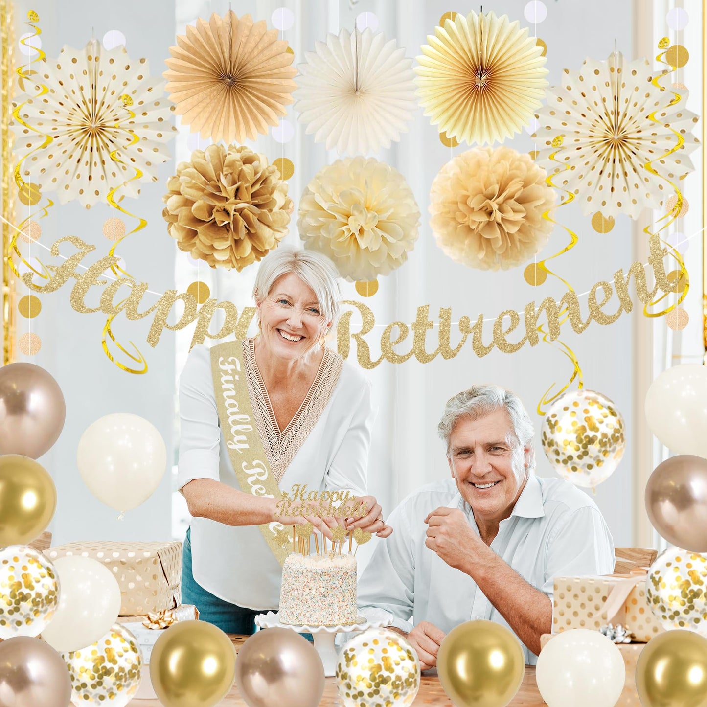 Vlipoeasn Champagne Gold Retirement Decorations for Men Women with Sash
