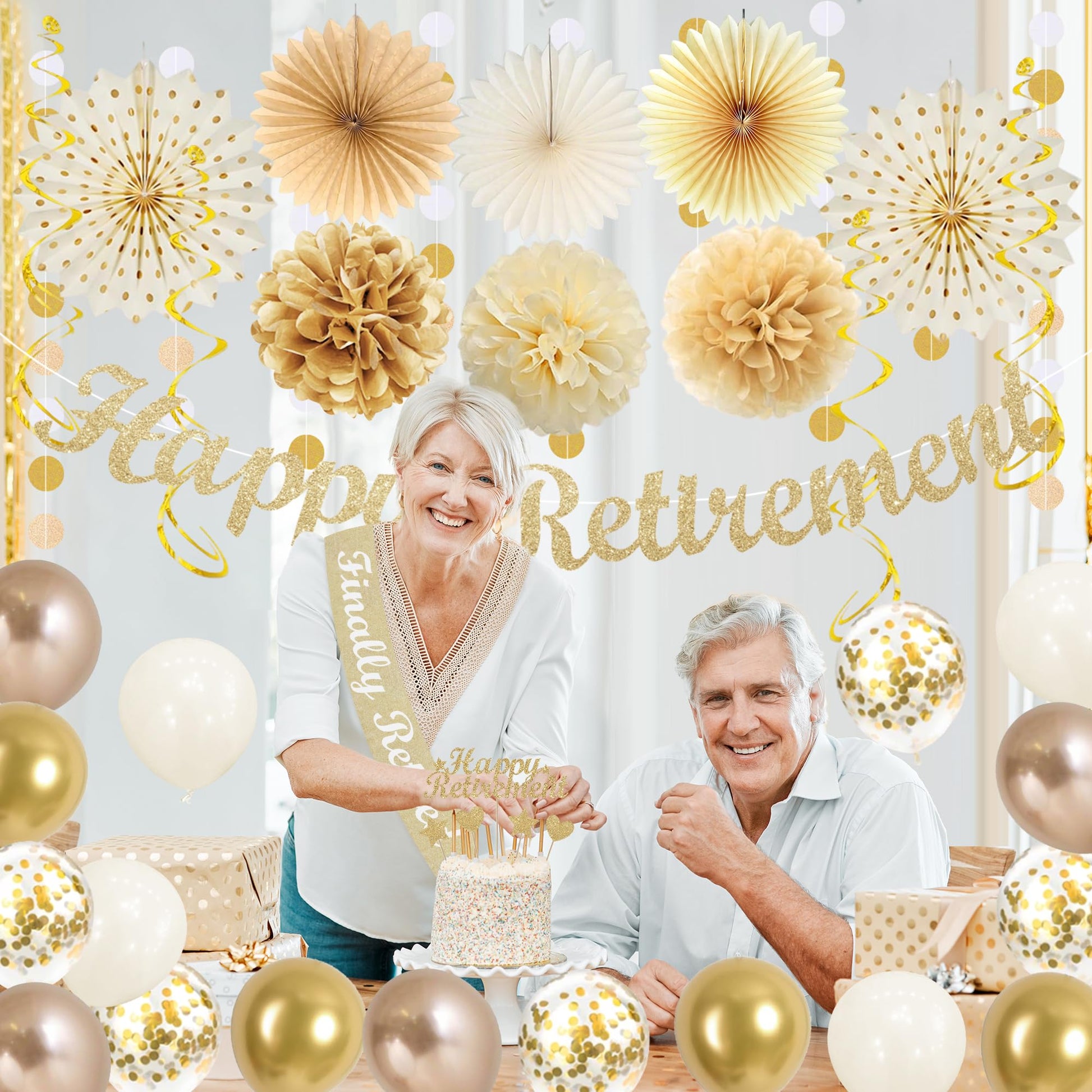 Vlipoeasn Champagne Gold Retirement Decorations for Men Women with Sash