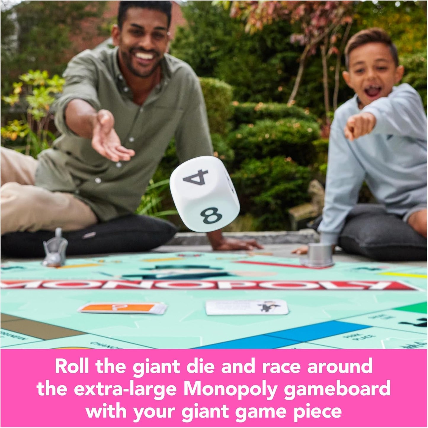 Spin Master Games, Monopoly Giant Edition, Classic Family Board Game for Indoor & Outdoor Play with Oversized Board, Screenless Activity, 2-4 Players, for Ages 6 & Up