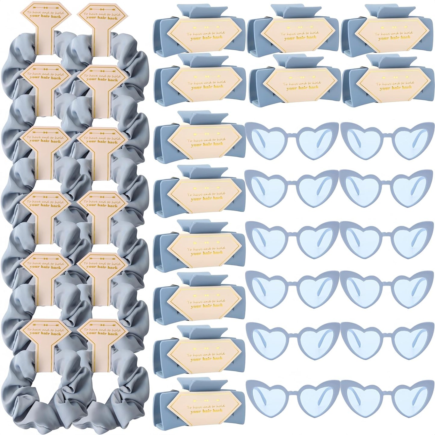 36pcs Bridesmaid Scrunchies Proposal Gifts Bachelorette Hair Claws Clips Girls heart sunglasses for Wedding Party Favors (Dusty Blue)