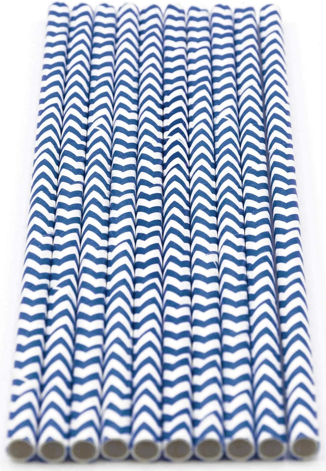 Pack of 900 Navy Blue Chevron Biodegradable 4-Ply Paper Drinking Straws (Compostable, Non-toxic, BPA-free)