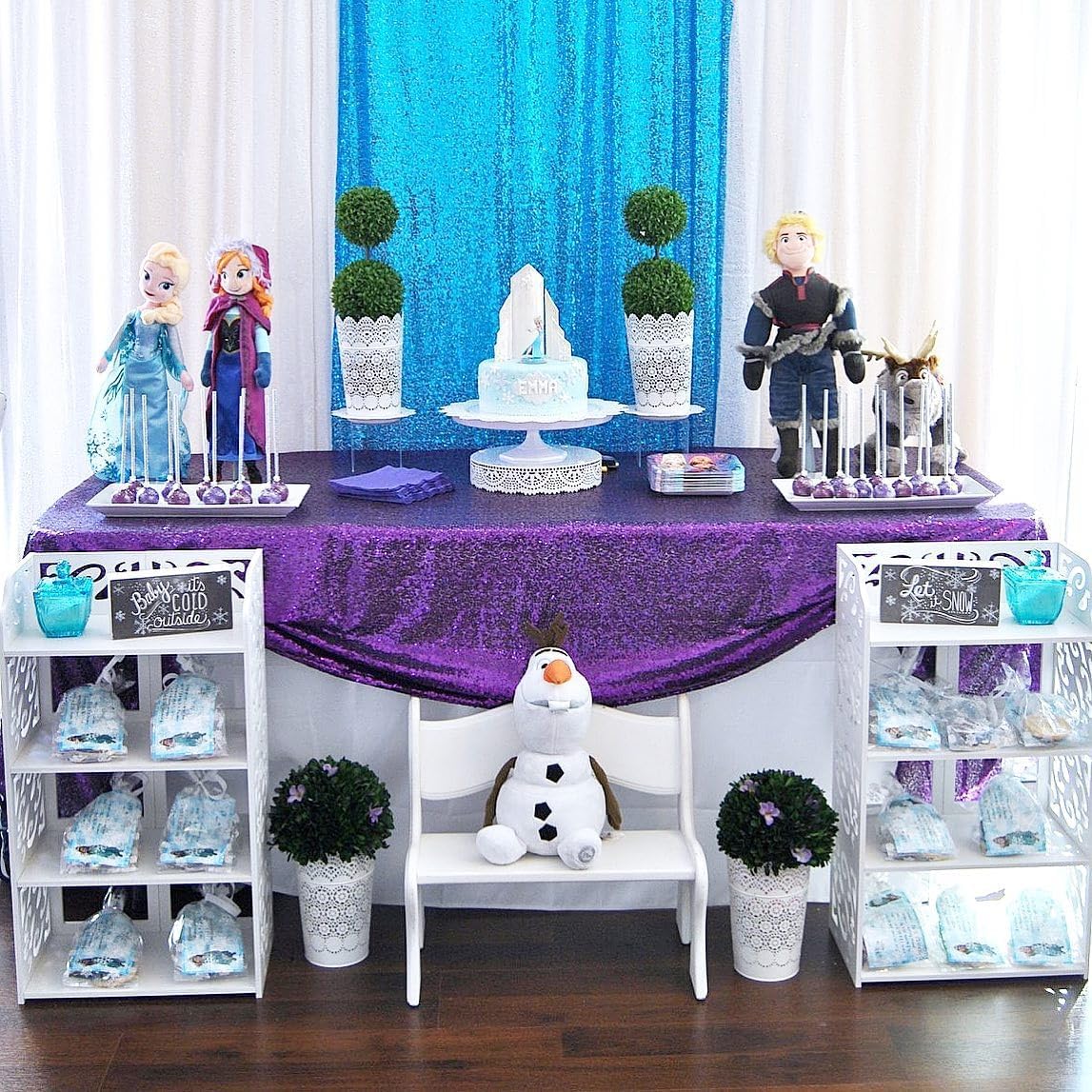 QueenDream Purple Tablecloth Party Table Decorations: 50x80 Inch Sequin Fabric Table Drapes for Graduation Birthday Bridal Shower Party Theme