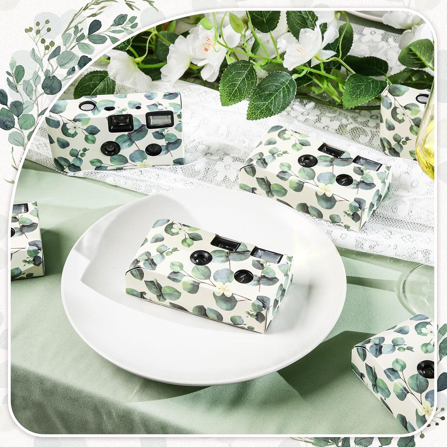 Kanayu 8 Pack Bulk Disposable Camera for Wedding, 35mm Single Use It with Flash Disposable Cameras One Time Photo Tool for Wedding Anniversary Travel Camp Party Supplies(Eucalyptus Leaves)