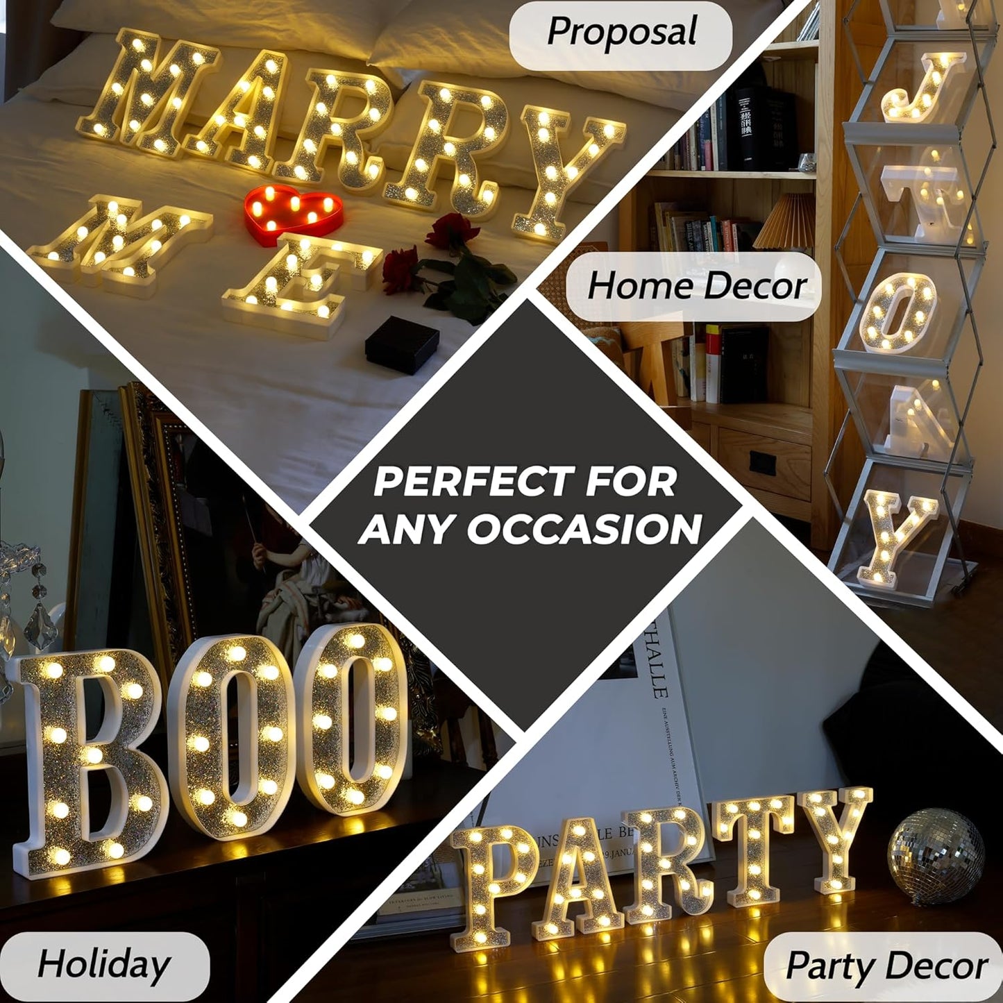 Marquee Light Up Letters, Glitter Silver LED Letter Lights Battery Powered Alphabet Letter Sign for Night Light Wedding Birthday Party Cafe Bar Decoration Girls Room Decor - U