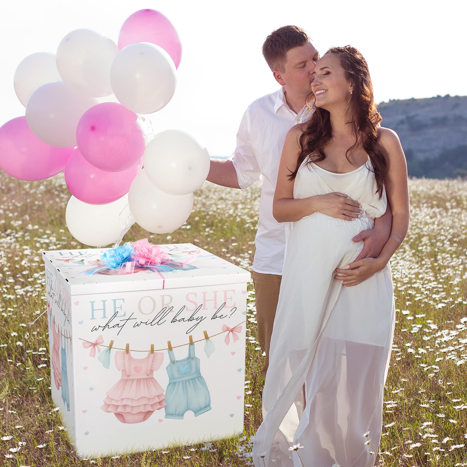 AmazingSpark 28in Giant Gender Reveal Gift Box with Lid Kit Oversized Gender Reveal Balloon Box