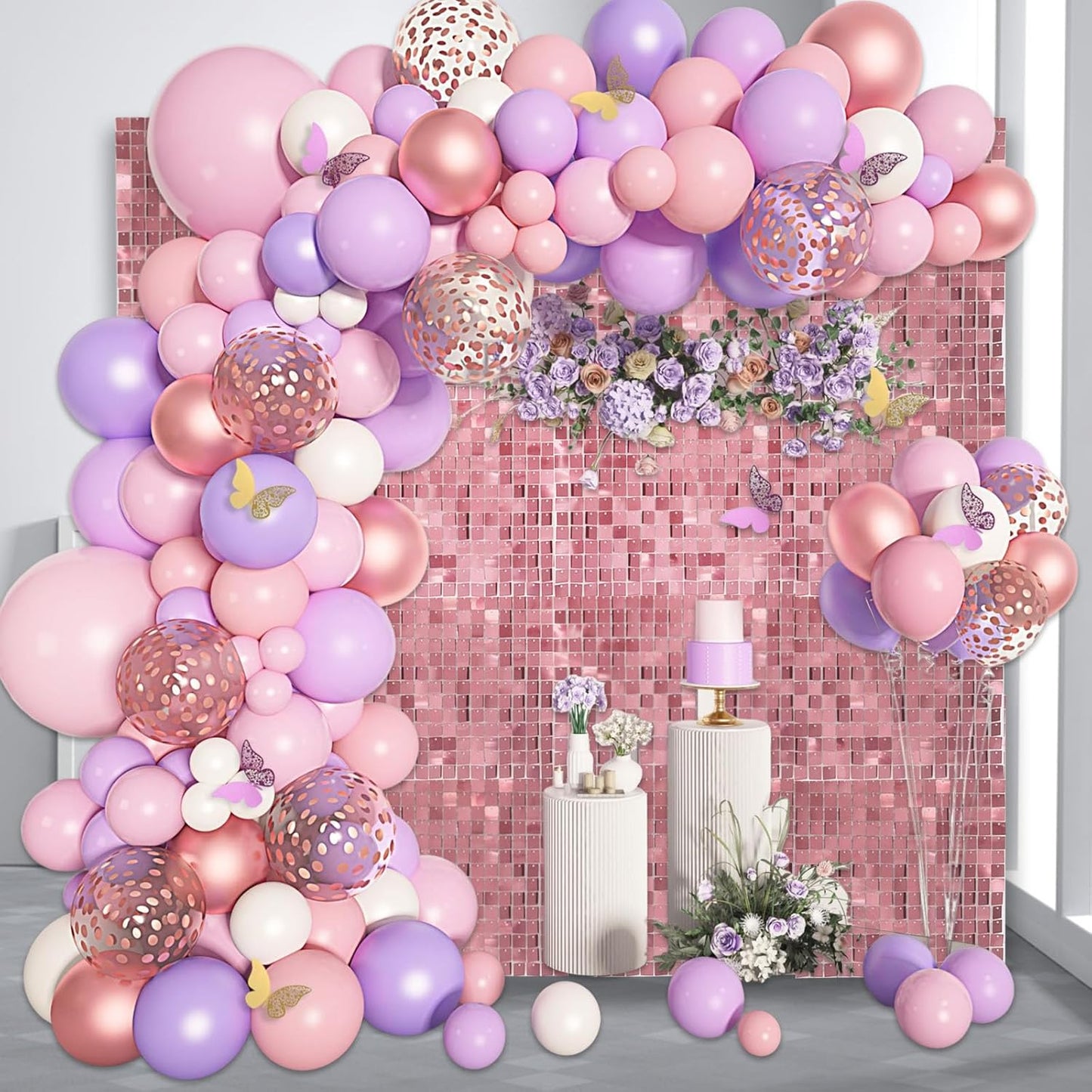 24PCS Pink Shimmer Wall Backdrop, Square Sequin Photo Backdrops Panel, Glitter Wall Background for Birthdays, Weddings, Graduation, Engagements, Disco Bachelorette Party Decoration (4FTx6FT)