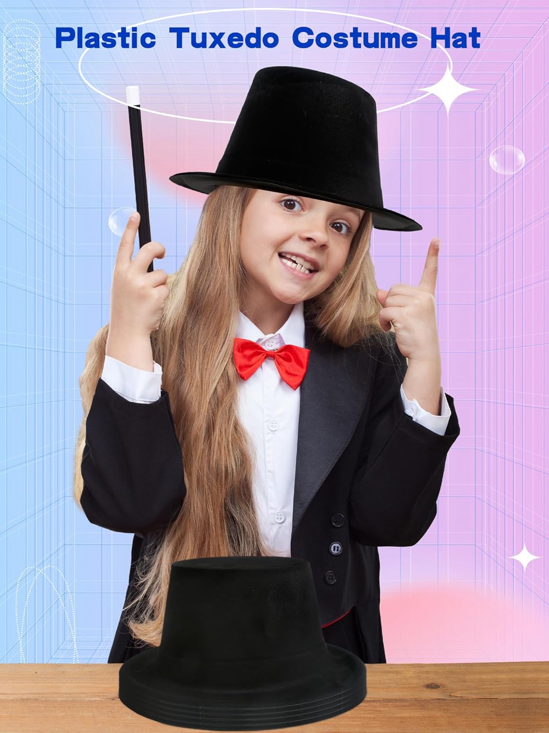 8 Pack Kids Plastic Top Hat Black Magician Hat Party Top Hat for Toddler Halloween Christmas Costume Accessory